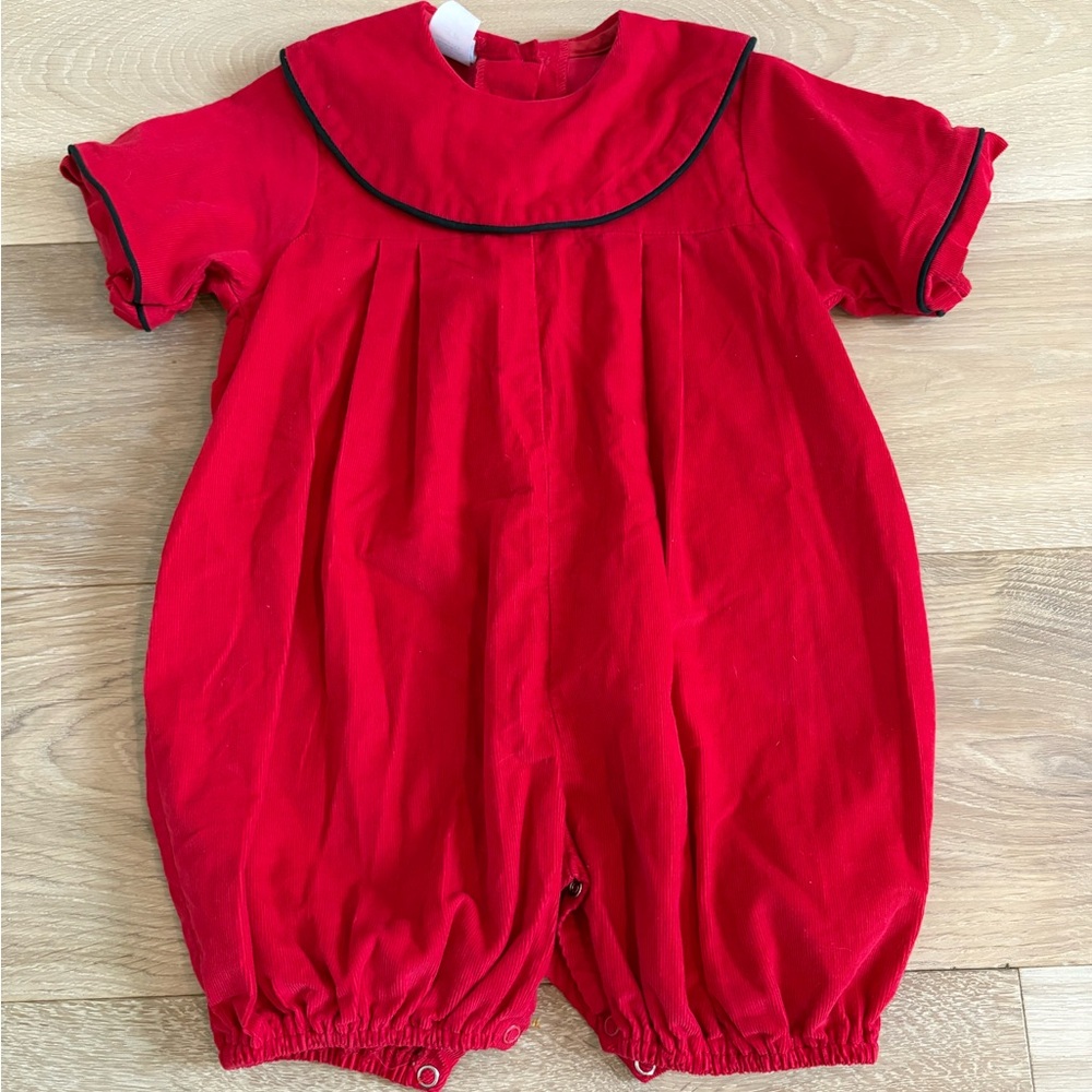 Red Baby Romper with Black Trim